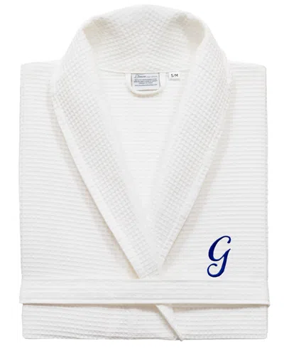 Linum Home Personalized Unisex Embroidered Turkish Cotton Waffle Weave Bathrobe In White