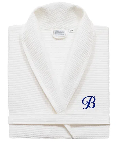 Linum Home Personalized Unisex Embroidered Turkish Cotton Waffle Weave Bathrobe In White