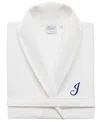 Linum Home Personalized Unisex Navy Embroidered Turkish Cotton Waffle Weave Bathrobe In White