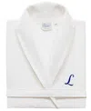 Linum Home Personalized Unisex Navy Embroidered Turkish Cotton Waffle Weave Bathrobe In White