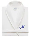 Linum Home Personalized Unisex Navy Embroidered Turkish Cotton Waffle Weave Bathrobe In White