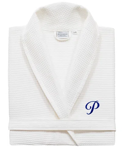 Linum Home Personalized Unisex Navy Embroidered Turkish Cotton Waffle Weave Bathrobe In Navy P