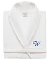 Linum Home Personalized Unisex Navy Embroidered Turkish Cotton Waffle Weave Bathrobe In White