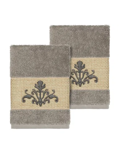 Linum Home Scarlet 2-pc. Embellished Washcloth Set In Gray