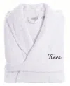 Linum Home Script Font Turkish Cotton Embroidered Hers Terry Bathrobe In White