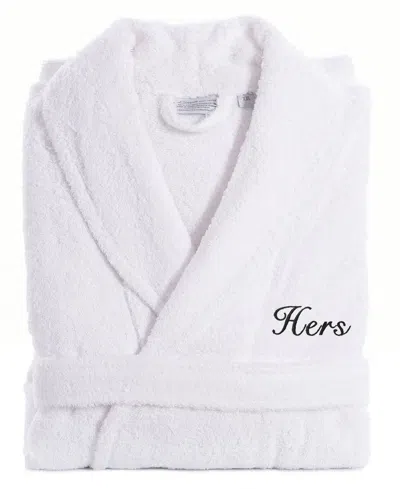 Linum Home Script Font Turkish Cotton Embroidered Hers Terry Bathrobe