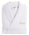 Linum Home Script Font Turkish Cotton Embroidered Hers Terry Bathrobe In Yellow
