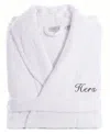 Linum Home Script Font Turkish Cotton Embroidered Hers Terry Bathrobe In White