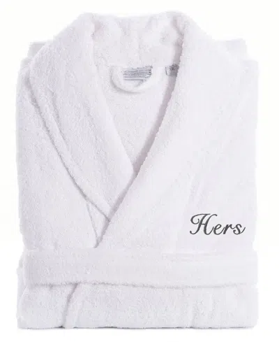 Linum Home Script Font Turkish Cotton Embroidered Hers Terry Bathrobe