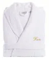 Linum Home Script Font Turkish Cotton Embroidered Hers Terry Bathrobe In White
