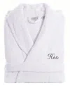 Linum Home Script Font Turkish Cotton Embroidered His Terry Bathrobe In White