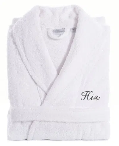 Linum Home Script Font Turkish Cotton Embroidered His Terry Bathrobe In White