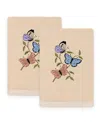 Linum Home Spring Butterflies Embroidered Luxury 100% Turkish Cotton Hand Towel Set, 30" X 16" In Sand