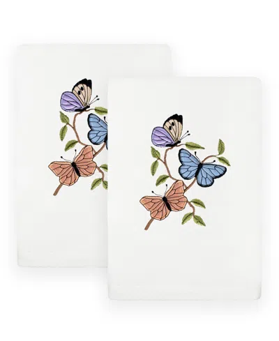 Linum Home Spring Butterflies Embroidered Luxury 100% Turkish Cotton Hand Towel Set, 30" X 16" In White