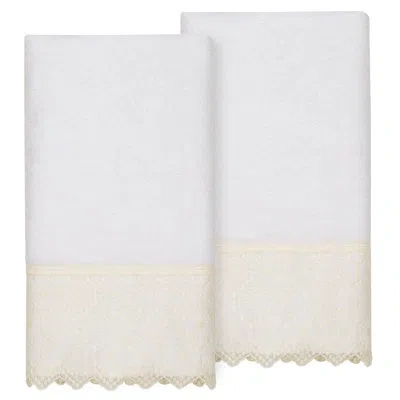 Linum Home Textiles 100% Turkish Cotton 2pc Cream Lace Embellished Bath Towel Set