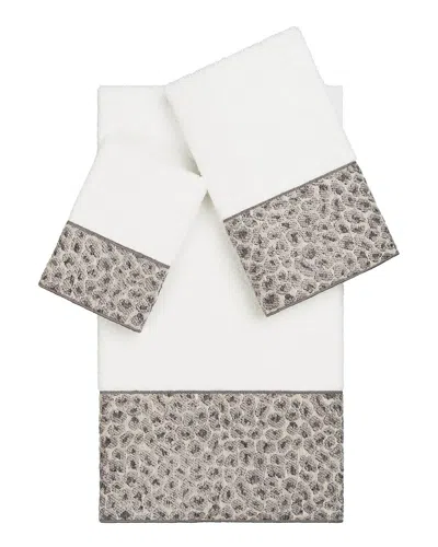 Linum Home Textiles 100% Turkish Cotton 3pc Embellished Towel Set In White