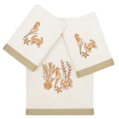 Linum Home Textiles 100% Turkish Cotton Aaron 3 Piece Embellished Towel Set In Beige