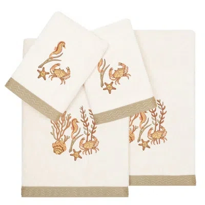 Linum Home Textiles 100% Turkish Cotton Aaron 4 Piece Embellished Towel Set In Beige