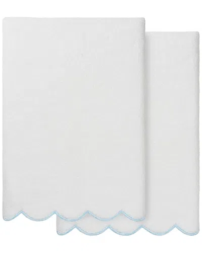 Linum Home Textiles 100% Turkish Cotton Adornia Scallop 2pc Bath Towel Set In Blue