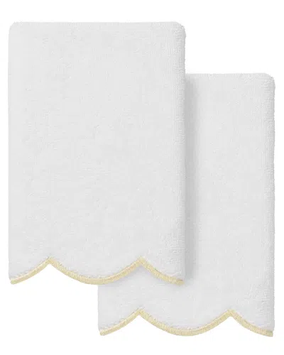 Linum Home Textiles 100% Turkish Cotton Adornia Scallop 2pc Fingertip Towel  Set In White