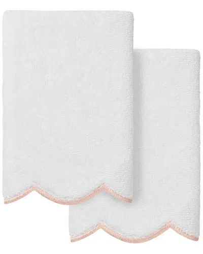Linum Home Textiles 100% Turkish Cotton Adornia Scallop 2pc Fingertip Towel  Set In White