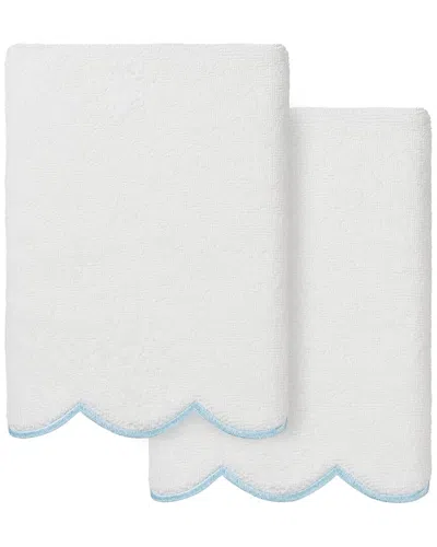 Linum Home Textiles 100% Turkish Cotton Adornia Scallop 2pc Hand Towel Set In Blue