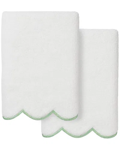 Linum Home Textiles 100% Turkish Cotton Adornia Scallop 2pc Hand Towel Set In Green