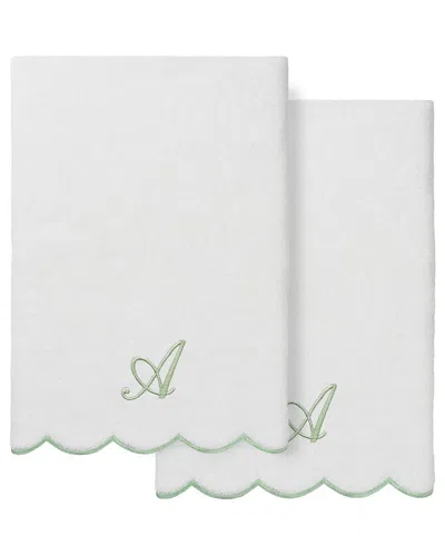 Linum Home Textiles 100% Turkish Cotton Adornia Scallop 2pc Personalized Bath  Towel Set In Multi