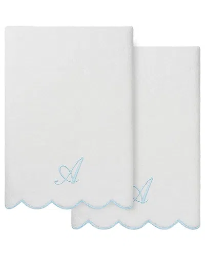 Linum Home Textiles 100% Turkish Cotton Adornia Scallop 2pc Personalized Bath  Towel Set In White