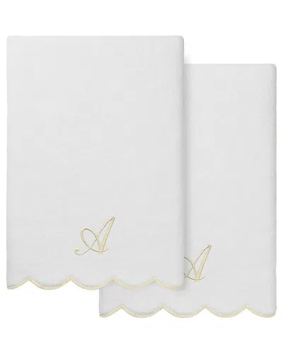 Linum Home Textiles 100% Turkish Cotton Adornia Scallop 2pc Personalized Bath  Towel Set In White