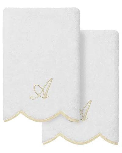 Linum Home Textiles 100% Turkish Cotton Adornia Scallop 2pc Personalized  Fingertip Towel Set In White