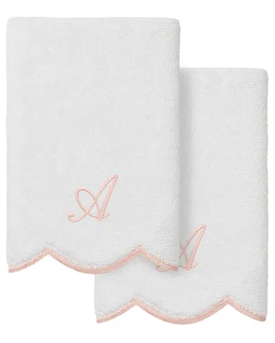 Linum Home Textiles 100% Turkish Cotton Adornia Scallop 2pc Personalized  Fingertip Towel Set In White