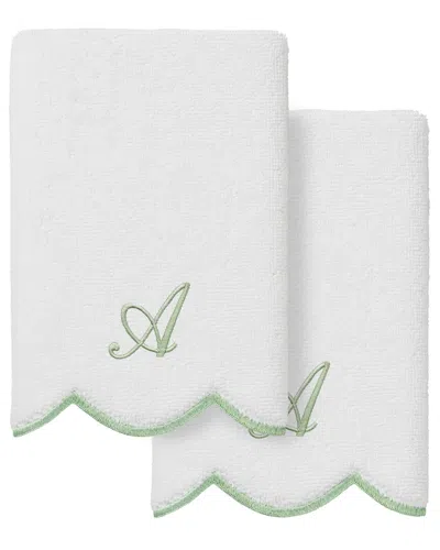 Linum Home Textiles 100% Turkish Cotton Adornia Scallop 2pc Personalized  Fingertip Towel Set