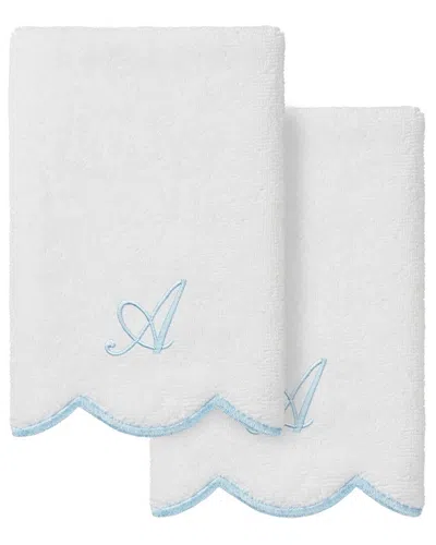 Linum Home Textiles 100% Turkish Cotton Adornia Scallop 2pc Personalized  Fingertip Towel Set In White