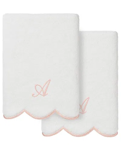 Linum Home Textiles 100% Turkish Cotton Adornia Scallop 2pc Personalized Hand  Towel Set