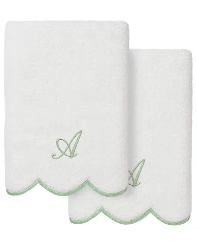 Linum Home Textiles 100% Turkish Cotton Adornia Scallop 2pc Personalized Hand  Towel Set In White