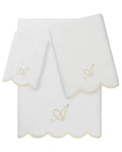 Linum Home Textiles 100% Turkish Cotton Adornia Scallop 3pc Personalized Towel  Set In Multi