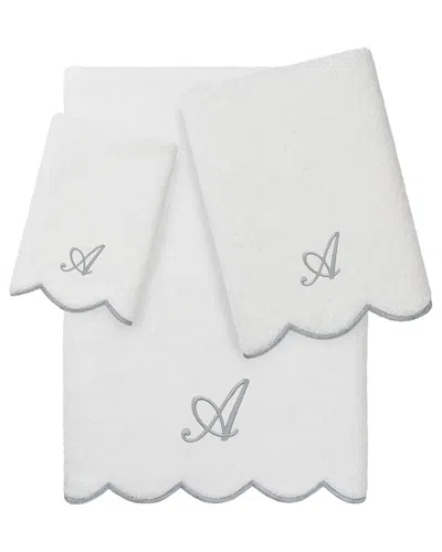 Linum Home Textiles 100% Turkish Cotton Adornia Scallop 3pc Personalized Towel  Set In White