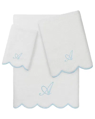 Linum Home Textiles 100% Turkish Cotton Adornia Scallop 3pc Personalized Towel  Set In White