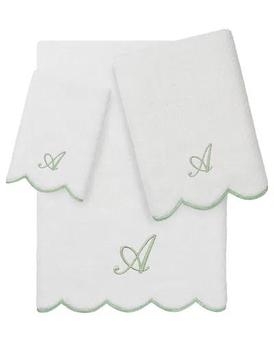 Linum Home Textiles 100% Turkish Cotton Adornia Scallop 3pc Personalized Towel  Set In White