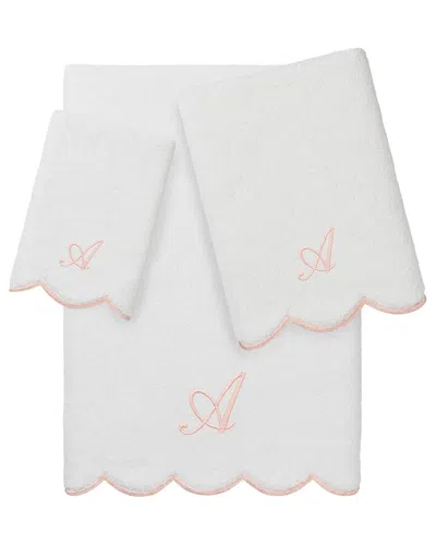 Linum Home Textiles 100% Turkish Cotton Adornia Scallop 3pc Personalized Towel  Set In White