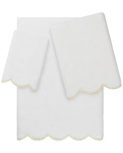 Linum Home Textiles 100% Turkish Cotton Adornia Scallop 3pc Towel Set In White