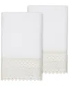 Linum Home Textiles 100% Turkish Cotton Aiden 2pc White Lace Embellished Bath Towel Set In White