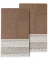 Linum Home Textiles 100% Turkish Cotton Aiden 2pc White Lace Embellished Bath Towel Set In Beige