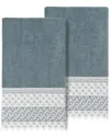 Linum Home Textiles 100% Turkish Cotton Aiden 2pc White Lace Embellished Bath Towel Set In Teal
