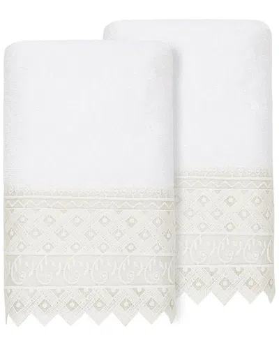 Linum Home Textiles 100% Turkish Cotton Aiden 2pc White Lace Embellished Hand Towel Set
