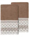 Linum Home Textiles 100% Turkish Cotton Aiden 2pc White Lace Embellished Hand Towel Set In Beige