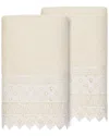 Linum Home Textiles 100% Turkish Cotton Aiden 2pc White Lace Embellished Hand Towel Set In Cream