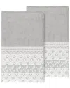 Linum Home Textiles 100% Turkish Cotton Aiden 2pc White Lace Embellished Hand Towel Set In Gray