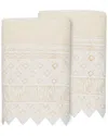 Linum Home Textiles 100% Turkish Cotton Aiden 2pc White Lace Embellished Washcloth Set In Cream